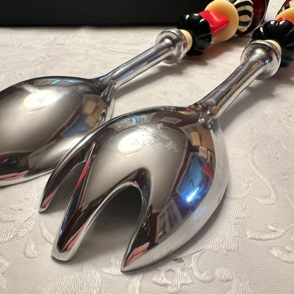 Elegant Silver and Red Serving Utensil Set